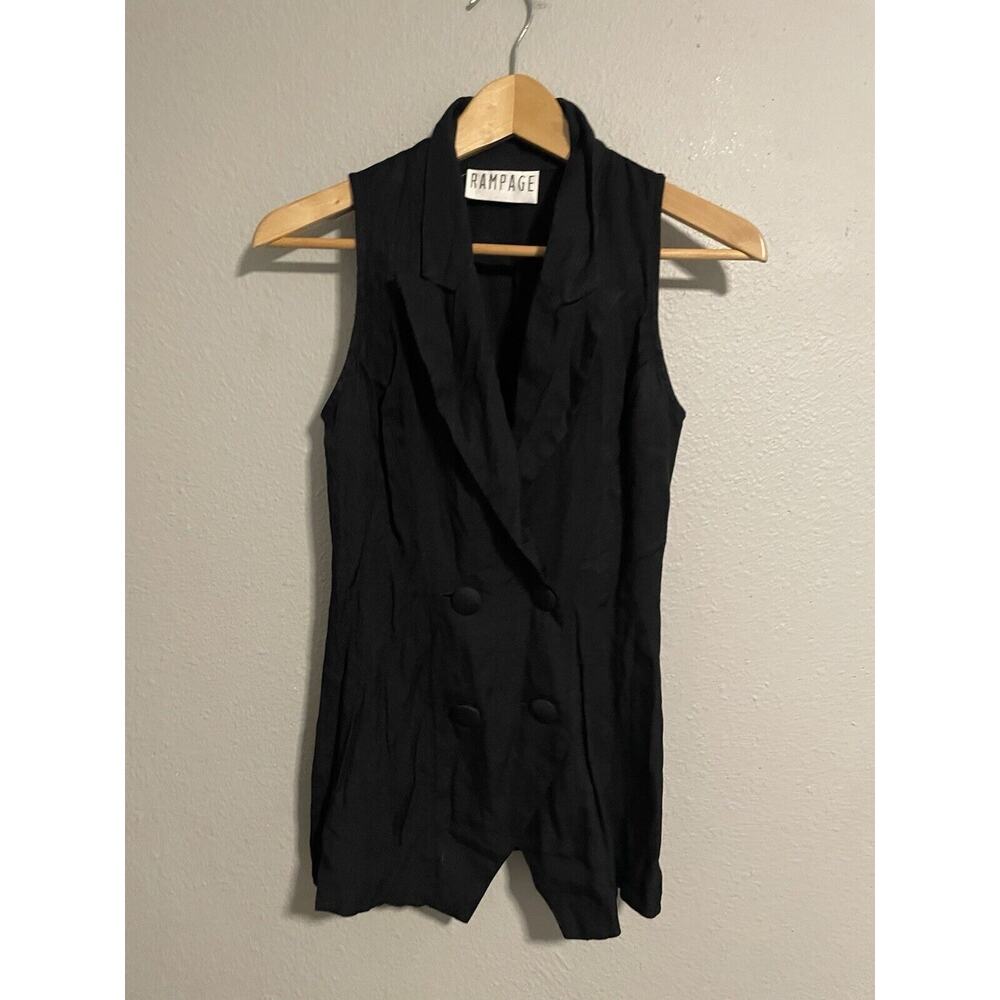 Vintage Rampage Juniors Blazer Size 3 Black Double Breasted Sleeveless Grunge